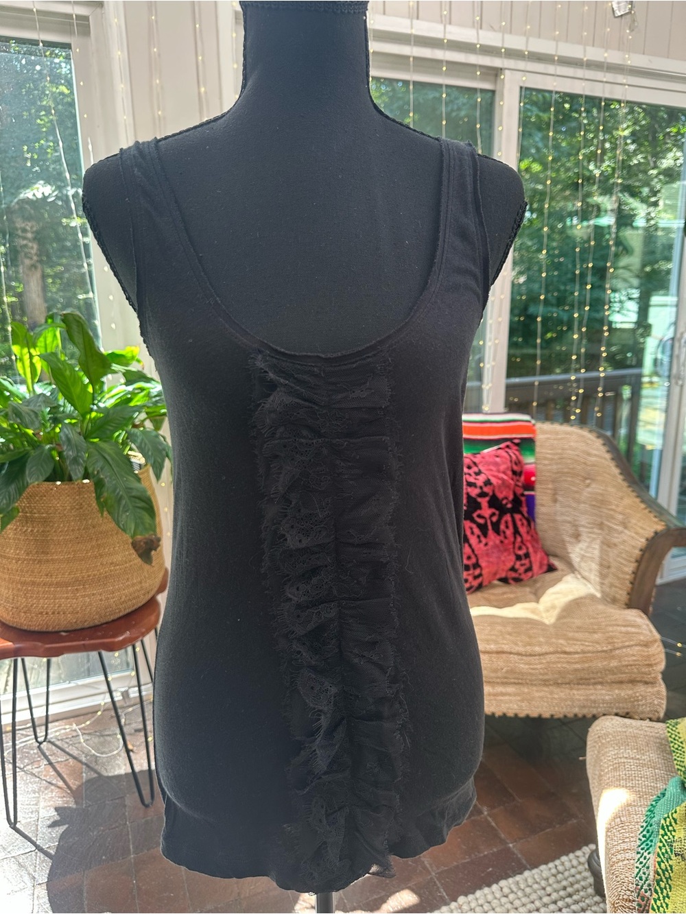 J. Crew Black Ruffle Front Tank Top